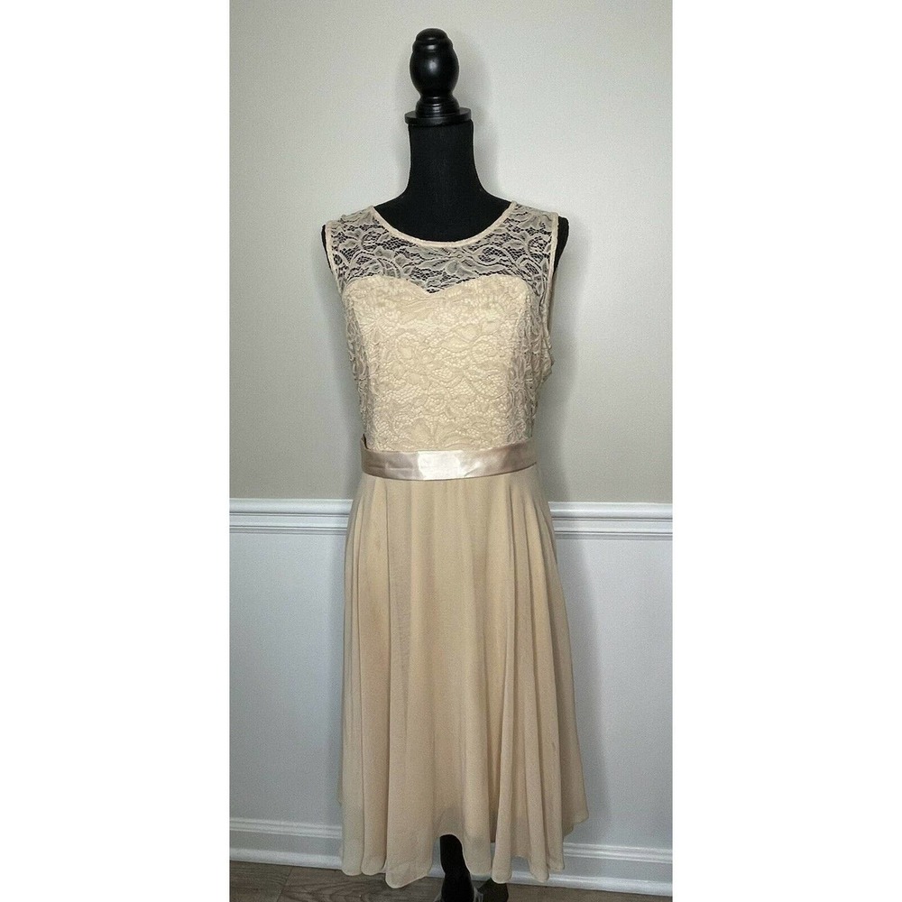 Bery Love Women's Champagne Short Floral Lace A-line Swing Party Dress Size XL